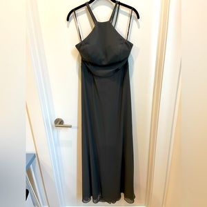 Levkoff bridesmaid / prom dress. Gray chiffon gown.